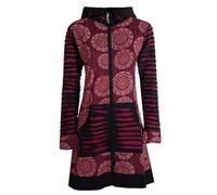 Vishes - Alternative Bekleidung - Damen Blumen Mandala Jersey-Mantel Hippiemantel Kapuzenmantel dunkelrot 40