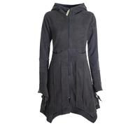Vishes - Alternative Bekleidung - Damen Fleecemantel Cardigan Zipfelkapuzenjacke Hooded Fleece Strickjacke schwarz 34