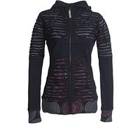 Vishes - Alternative Bekleidung - Damen Hoodie Kapuzenjacke Baumwolle Gestreift Mandala Cutwork Patchwork schwarz 48-50