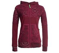 Vishes - Alternative Bekleidung - Damen Hoodie Kapuzenjacke Baumwolle Gestreift Mandala Cutwork Patchwork dunkelrot 50