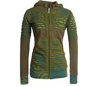 Vishes - Alternative Bekleidung - Damen Hoodie Kapuzenjacke Baumwolle Gestreift Mandala Cutwork Patchwork Olive 34