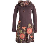 Vishes - Alternative Bekleidung - Damen Kleid mit Blumen-Muster Langarm Herbst Frühling Schalkragen braun 36
