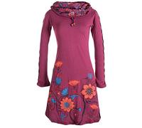 Vishes - Alternative Bekleidung - Damen Kleid mit Blumen-Muster Langarm Herbst Frühling Schalkragen dunkelrot 44
