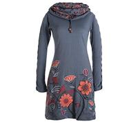Vishes - Alternative Bekleidung - Damen Kleid mit Blumen-Muster Langarm Herbst Frühling Schalkragen grau 48