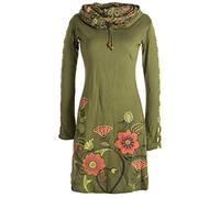 Vishes - Alternative Bekleidung - Damen Kleid mit Blumen-Muster Langarm Herbst Frühling Schalkragen Olive 36