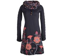 Vishes - Alternative Bekleidung - Damen Kleid mit Blumen-Muster Langarm Herbst Frühling Schalkragen schwarz 34