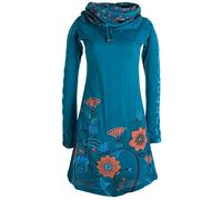 Vishes - Alternative Bekleidung - Damen Kleid mit Blumen-Muster Langarm Herbst Frühling Schalkragen türkis 40