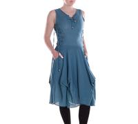 Vishes Alternative Bekleidung - Damen knielanges Kleid Baumwolle Casual verstellbares Kleid im Lagen-Design mit Taschen türkis 40