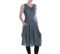 Vishes Alternative Bekleidung - Damen knielanges Kleid Baumwolle Casual verstellbares Kleid im Lagen-Design mit Taschen grau 32-34