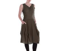 Vishes Alternative Bekleidung - Damen knielanges Kleid Baumwolle Casual verstellbares Kleid im Lagen-Design mit Taschen braun 42