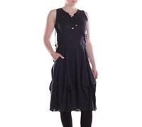 Vishes Alternative Bekleidung - Damen knielanges Kleid Baumwolle Casual verstellbares Kleid im Lagen-Design mit Taschen schwarz 32-34