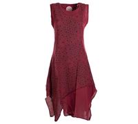 Vishes Alternative Bekleidung - Damen knielanges Kleid Baumwolle Geometrisch Lagenlook Armlos dunkelrot 38