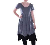 Vishes Alternative Bekleidung - Damen knielanges Kleid Baumwolle Patchwork asymmetrisch hoher Bund grau 42