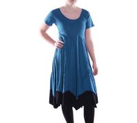 Vishes Alternative Bekleidung - Damen knielanges Kleid Baumwolle Patchwork asymmetrisch hoher Bund türkis 42