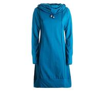 Vishes Alternative Bekleidung - Damen knielanges Kleid Baumwolle Schalkragen Patchwork Pull On Locker türkis 34