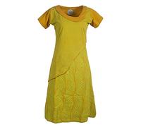 Vishes - Alternative Bekleidung - Damen Kurzarm Lagenlook Kleid Hippie Streifen Punkte Muster gelb 46