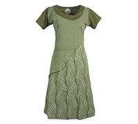 Vishes - Alternative Bekleidung - Damen Kurzarm Lagenlook Kleid Hippie Streifen Punkte Muster Olive 50
