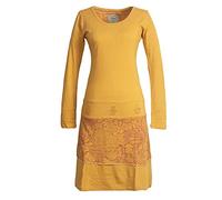 Vishes - Alternative Bekleidung - Damen Lagenlook Langarm Damen Kleid Strickkleid mit Blumen-Spitze Bedruckt gelb 38-40