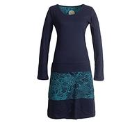 Vishes - Alternative Bekleidung - Damen Lagenlook Langarm Damen Kleid Strickkleid mit Blumen-Spitze Bedruckt dunkelblau 34