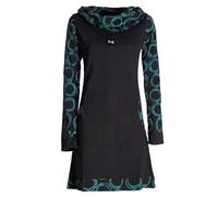 Vishes - Alternative Bekleidung - Damen Lang-arm Kleid Schal-Kleid Winterkleider Baumwollkleid schwarz-türkis 40