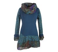 Vishes - Alternative Bekleidung - Damen Langarm Mandala Rüschen-Kleid mit Kapuzenschal türkis 36-38
