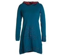 Vishes - Alternative Bekleidung - Damen Langarm-Shirtkleid Hoodie-Kleid Baumwollkleid Kapuze türkis 34-36