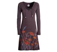 Vishes - Alternative Bekleidung - Damen Langarm-Shirtkleid Tunika-Kleid Baumwollkleid mit Blumen-Print braun 36
