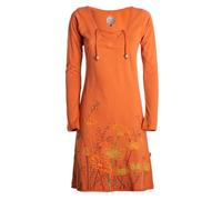 Vishes - Alternative Bekleidung - Damen Langarm-Shirtkleid Tunika-Kleid Baumwollkleid mit Blumen-Print dunkelorange 34