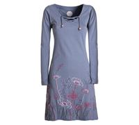 Vishes - Alternative Bekleidung - Damen Langarm-Shirtkleid Tunika-Kleid Baumwollkleid mit Blumen-Print grau 36