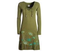 Vishes - Alternative Bekleidung - Damen Langarm-Shirtkleid Tunika-Kleid Baumwollkleid mit Blumen-Print Olive 46