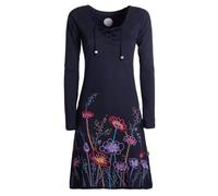 Vishes - Alternative Bekleidung - Damen Langarm-Shirtkleid Tunika-Kleid Baumwollkleid mit Blumen-Print schwarz 46