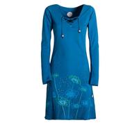 Vishes - Alternative Bekleidung - Damen Langarm-Shirtkleid Tunika-Kleid Baumwollkleid mit Blumen-Print türkis 36