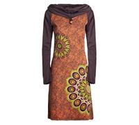 Vishes - Alternative Bekleidung - Damen Mandala-Kleid Langarm-Shirtkleid Schal-Kragen Baumwollkleid braun 42
