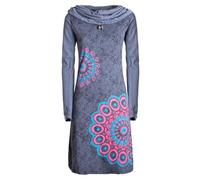 Vishes - Alternative Bekleidung - Damen Mandala-Kleid Langarm-Shirtkleid Schal-Kragen Baumwollkleid grau 38