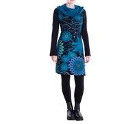 Vishes - Alternative Bekleidung - Damen Mandala-Kleid Schal-Kragen Langarm-Shirtkleid Baumwollkleid schwarz 34-36