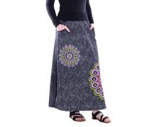 Vishes Alternative Bekleidung - Damen Maxi-Rock Baumwolle Blumen-Muster elastischer Bund mit Stickerei und Taschen schwarz 42