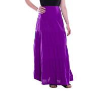 Vishes Alternative Bekleidung - Damen Maxi-Rock Baumwolle Vintage Retro elastischer Bund mit Kordel-Zug violett 42-48