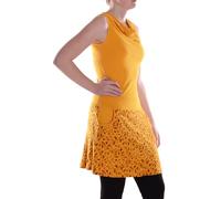 Vishes Alternative Bekleidung - Damen Midi-Kleid Baumwolle Blumen-Muster Wasserfall-Ausschnitt gelb 36