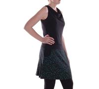 Vishes Alternative Bekleidung - Damen Midi-Kleid Baumwolle Blumen-Muster Wasserfall-Ausschnitt schwarz 42