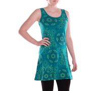Vishes Alternative Bekleidung - Damen Mini-Kleid Baumwolle Blumen-Muster A-Linie rundhalsig ohne Bündchen türkis 40