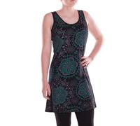 Vishes Alternative Bekleidung - Damen Mini-Kleid Baumwolle Blumen-Muster A-Linie rundhalsig ohne Bündchen schwarz 46