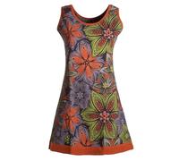 Vishes Alternative Bekleidung - Damen Mini-Kleid Baumwolle Blumen-Muster Rundhalsausschnitt braun 42