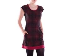 Vishes Alternative Bekleidung - Damen Mini-Kleid Baumwolle Casual A-Linie mit Taschen schwarz-dunkelrot 38