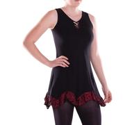 Vishes Alternative Bekleidung - Damen Mini Kleid Tunika Baumwolle Cutwork-Lagenlook schwarz 48