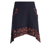 Vishes Alternative Bekleidung - Damen mini Rock Baumwolle Blumen-Muster extra breiter Bund mit Kordel-Zug und Taschen schwarz-orange 44