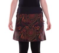 Vishes Alternative Bekleidung - Damen Mini-Rock Baumwolle Mandala-Muster A-Linie Bund zum Schnüren mit Stickerei schwarz-orange 44