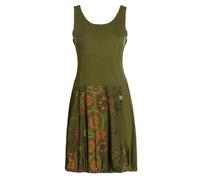 Vishes Alternative Bekleidung - Damen mittellanges Kleid Baumwolle Blumen-Muster Ballonkleid ärmellos Olive 38