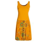 Vishes Alternative Bekleidung - Damen mittellanges Kleid Baumwolle Blumen-Muster Ballonkleid ärmellos gelb 36