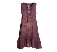 Vishes Alternative Bekleidung - Damen mittellanges Kleid Baumwolle Blumen-Muster Hängerkleid mit Schnürung und Holzperlen braun 38-40