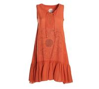 Vishes Alternative Bekleidung - Damen mittellanges Kleid Baumwolle Blumen-Muster Hängerkleid mit Schnürung und Holzperlen orange 42